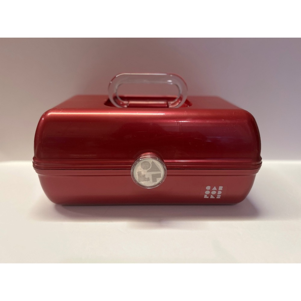 Caboodles Makeup Case Burgundy Train Cosmetic Organizer Mirror 12"